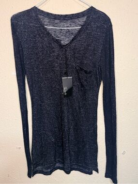Rails Black Women’s Medium Slub Knit Long Sleeve Henley Button Front Pocket NWT